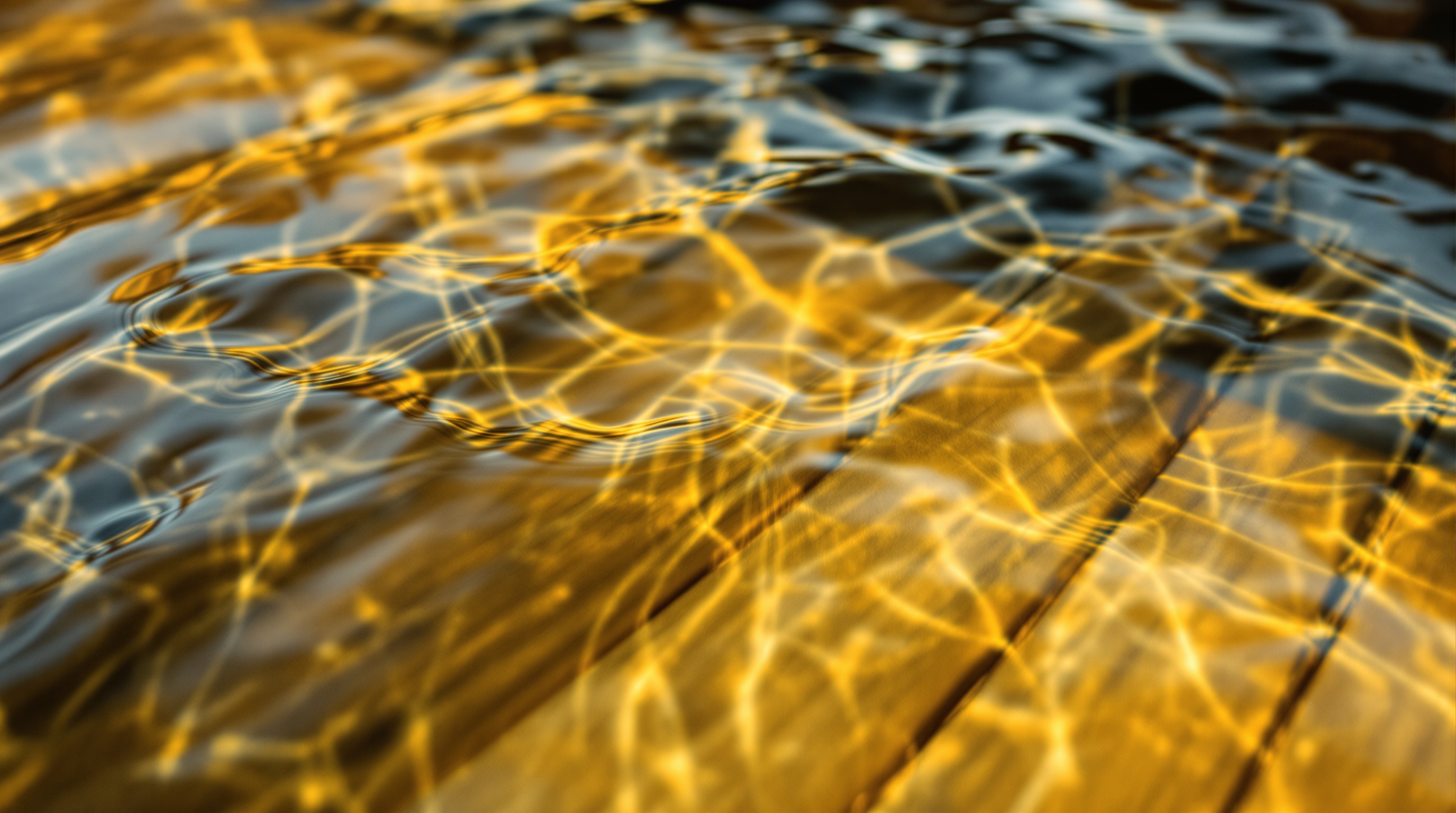 Water surface inside hinoki bath, warm reflections