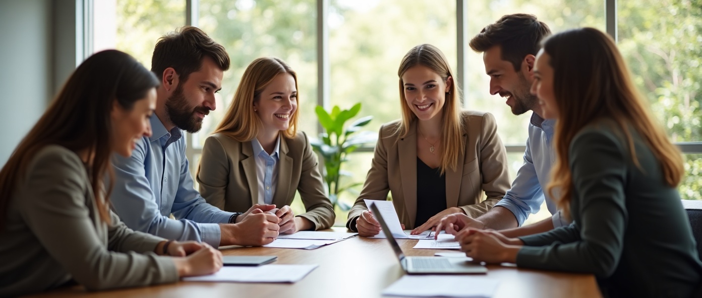 Professional team collaborating in modern office
