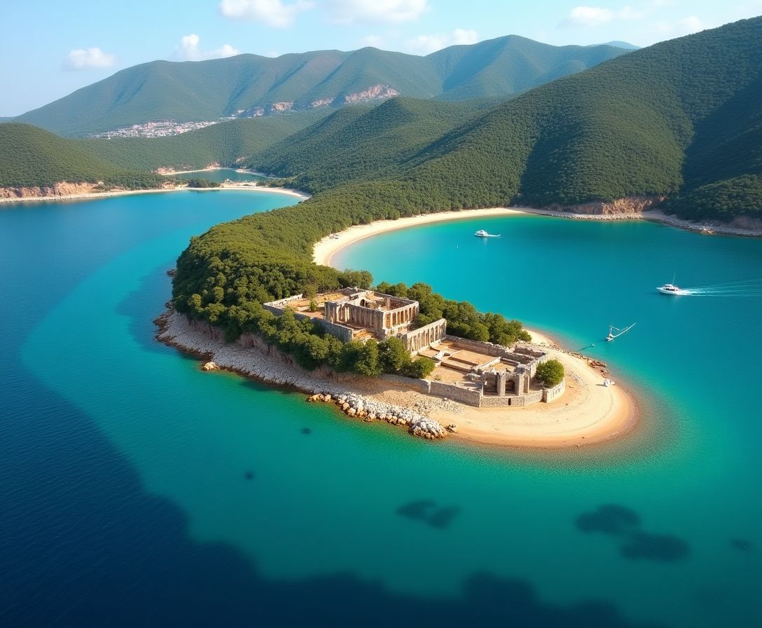 Cleopatra Island golden sand beach aerial view