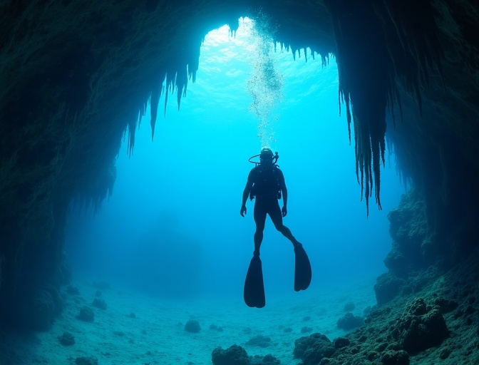 Diver exploring underwater formations at the Great Blue Hole