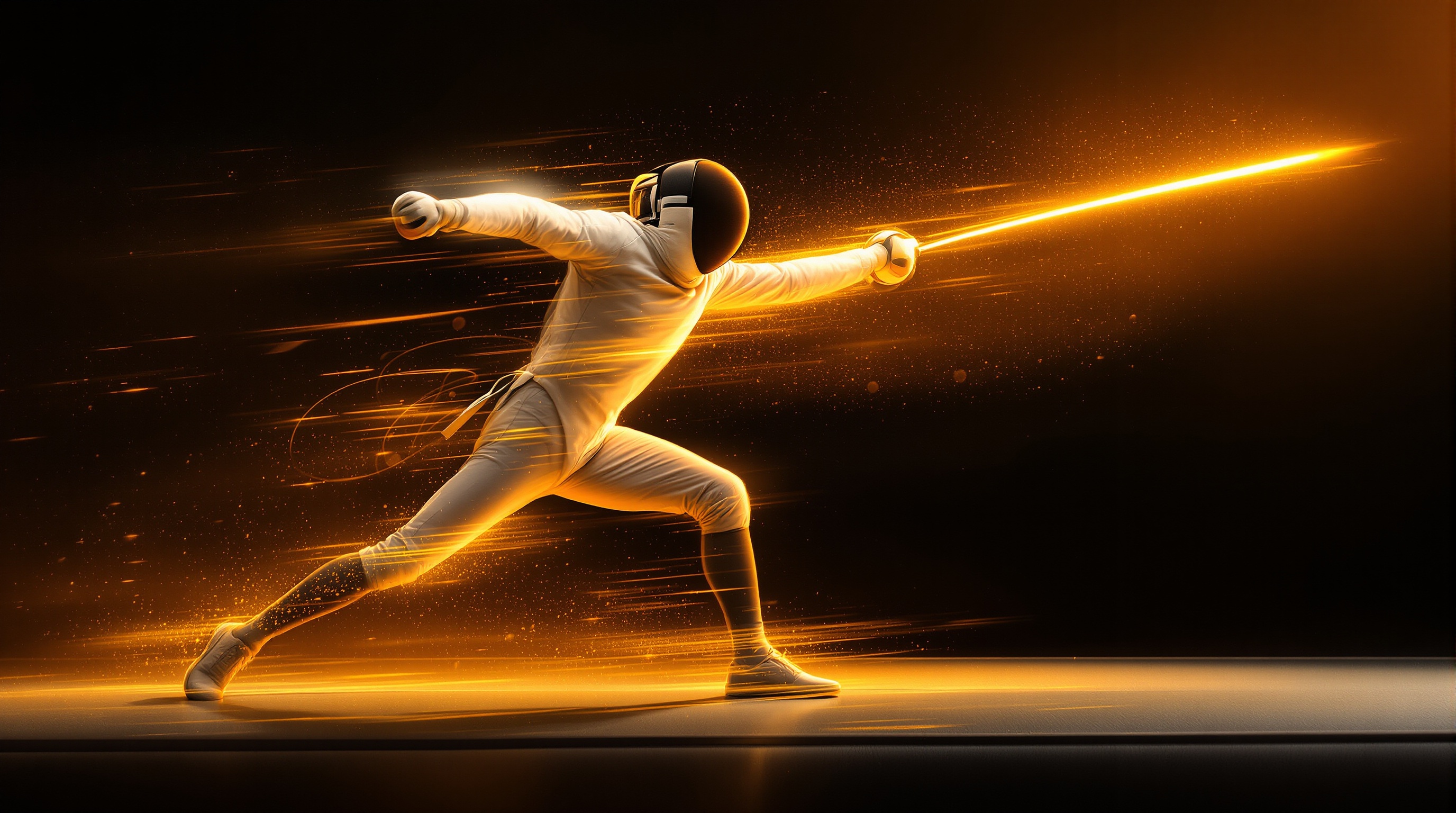 Fencer in action on piste strip