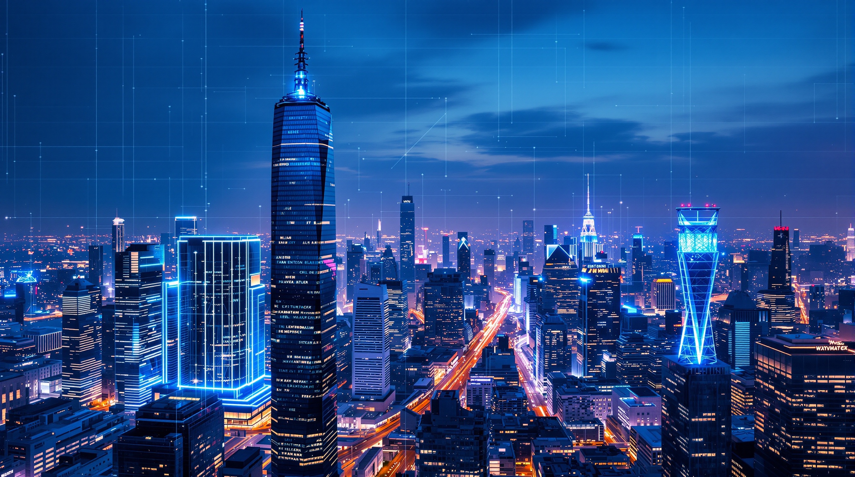 Abstract dark urban cityscape background with dramatic lighting