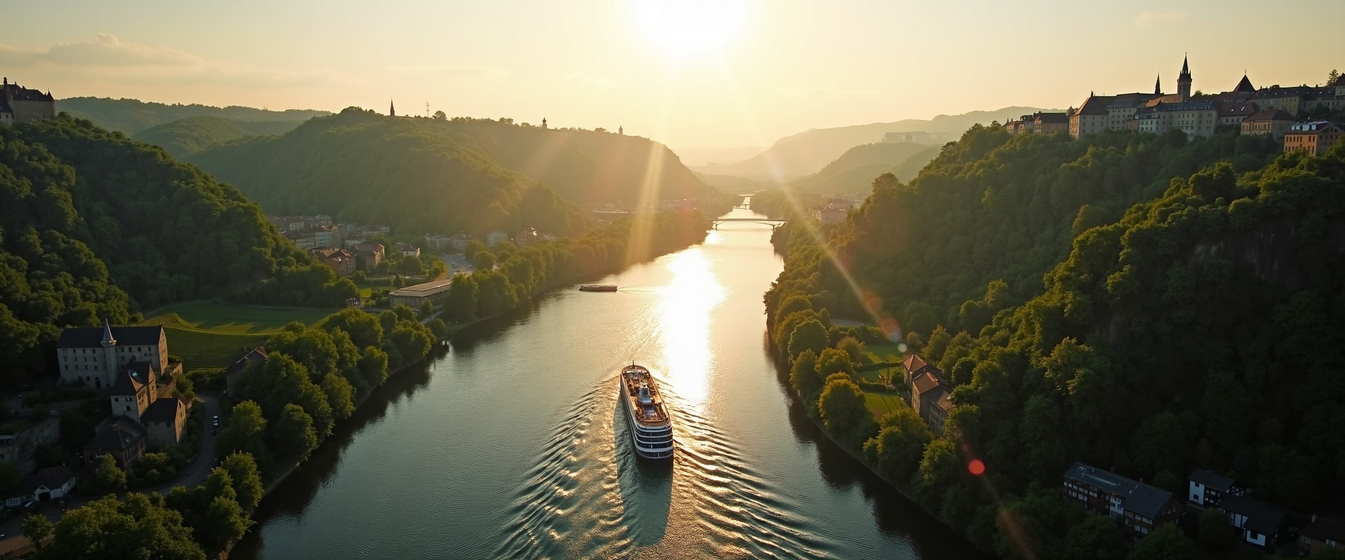 River cruise ship through European valley