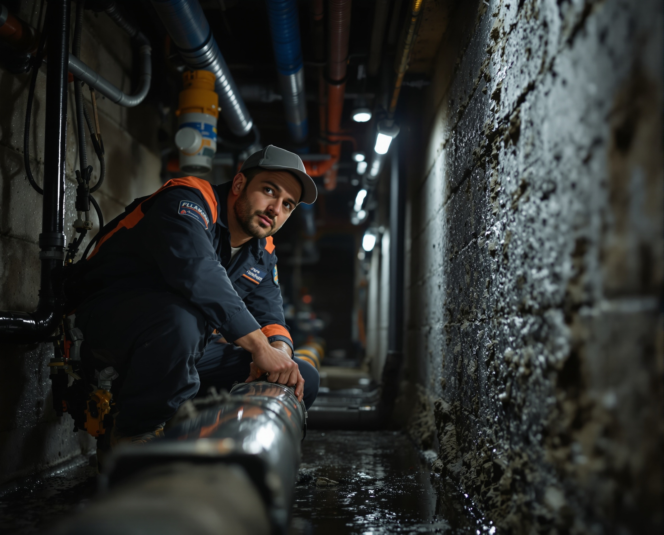 Professional drain and sewer technician