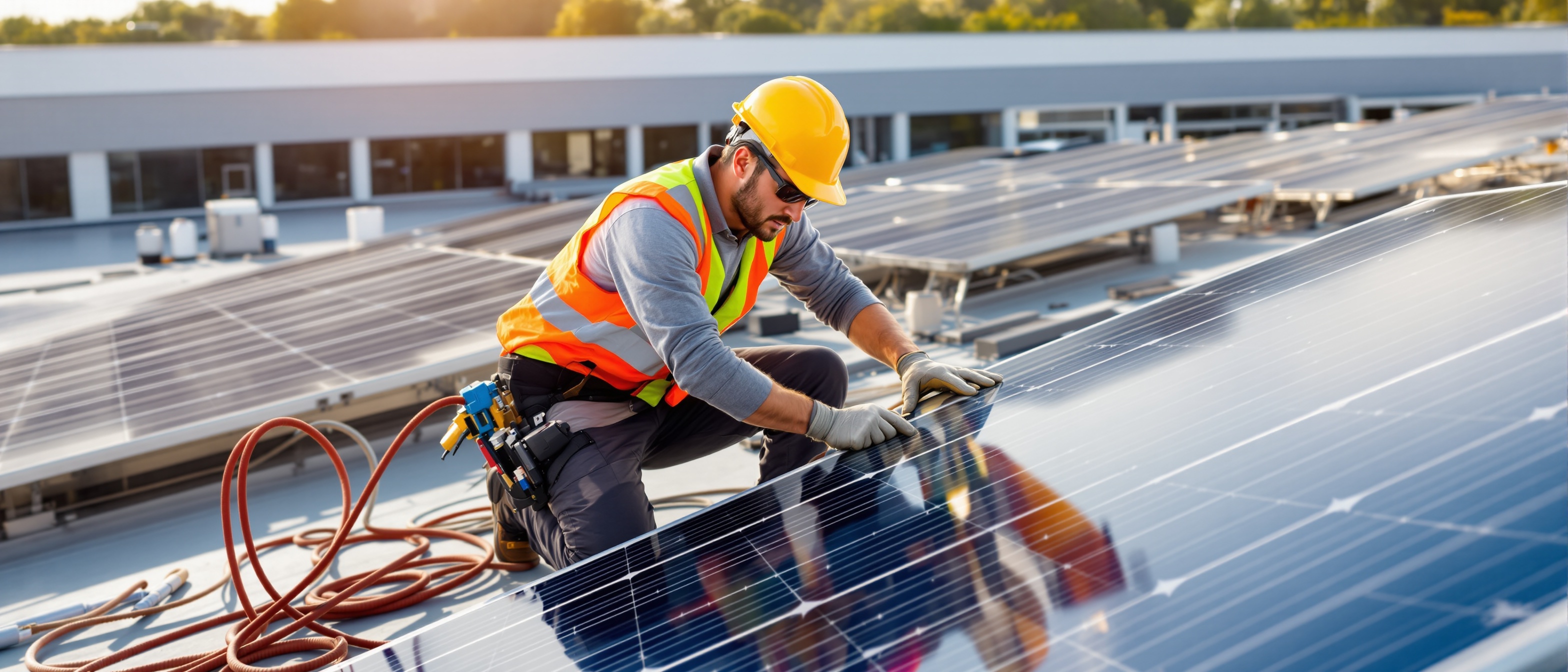 Solar panel inverter replacement on a Manchester commercial rooftop by Bee Commercial Solar