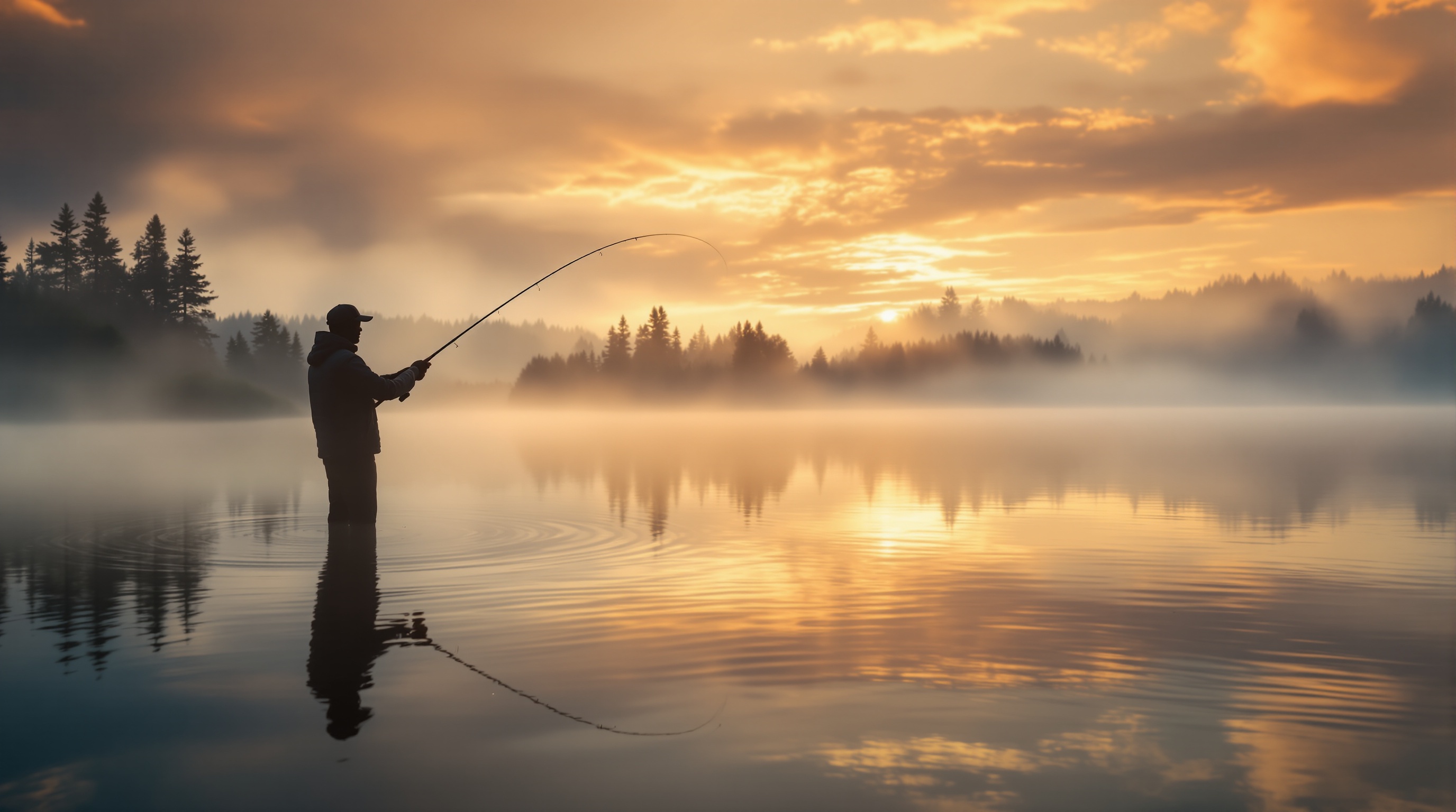 Fishing at sunrise