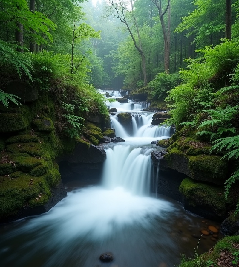 Waterfall in Highlands North Carolina — cascading falls surrounded by lush forest