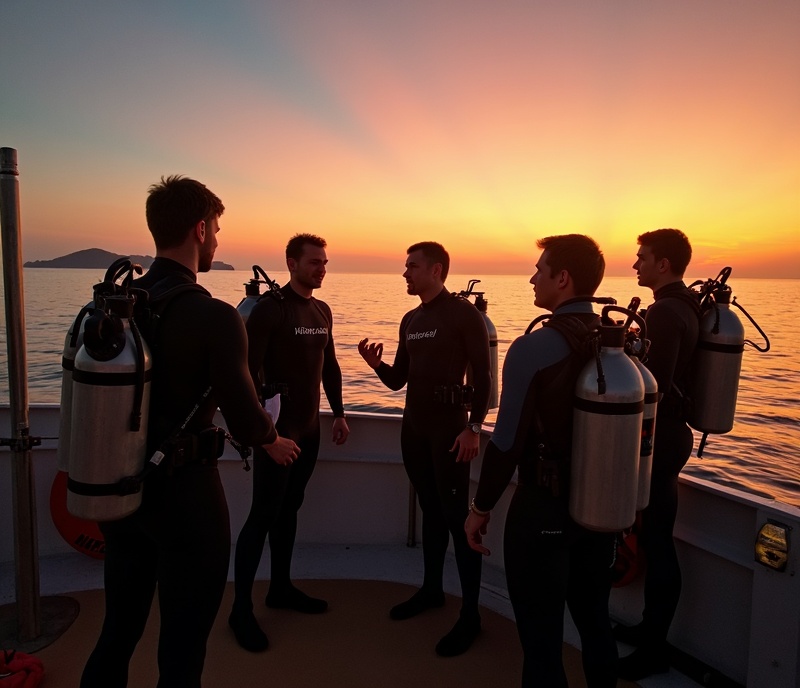 Certified divers preparing for full moon night dive