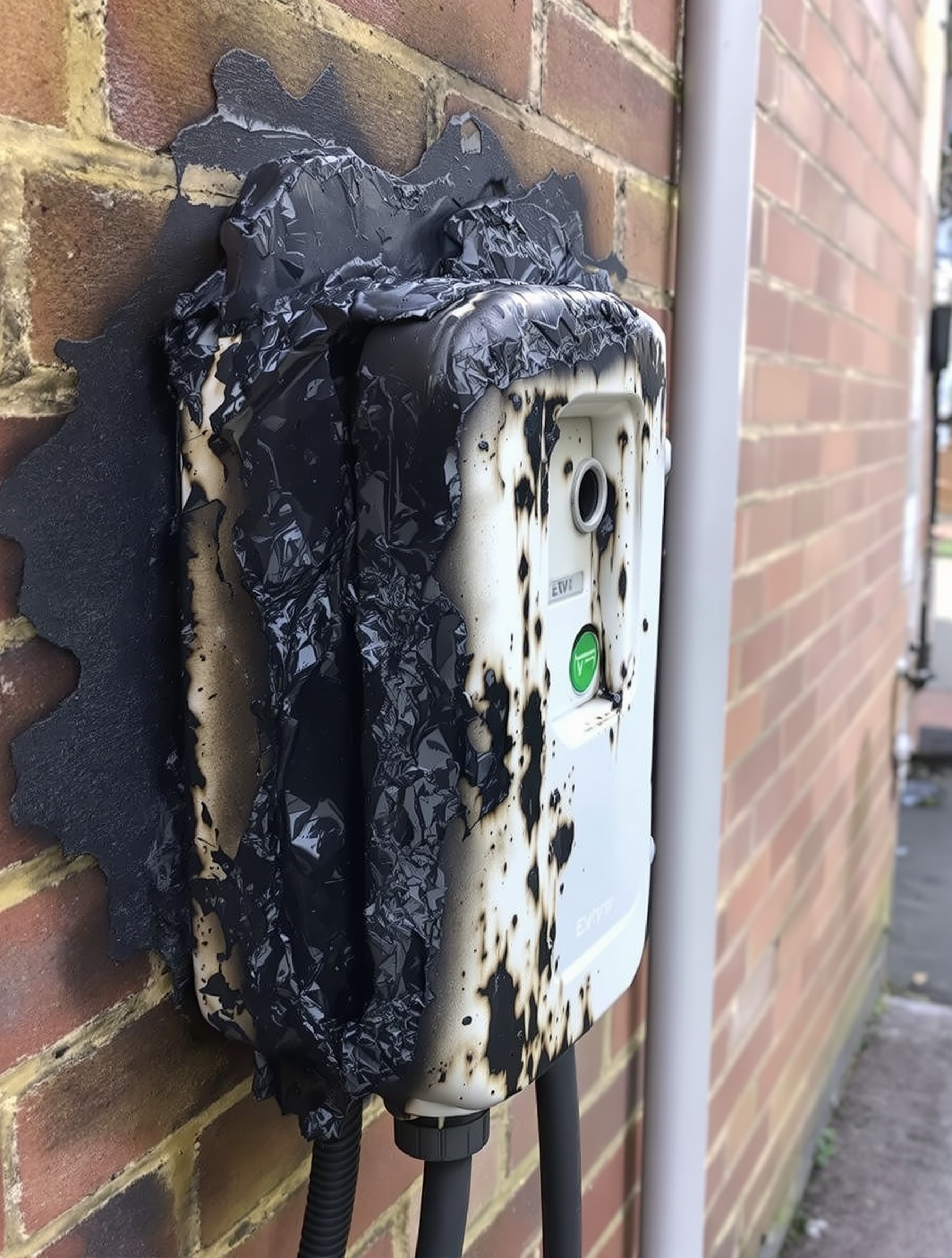 EV Charger Fire Damage on Wall
