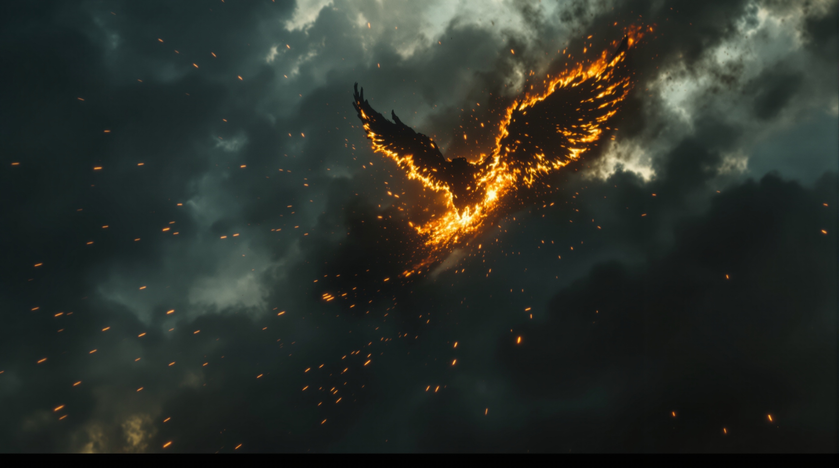 Icarus falling with broken wings and smoke