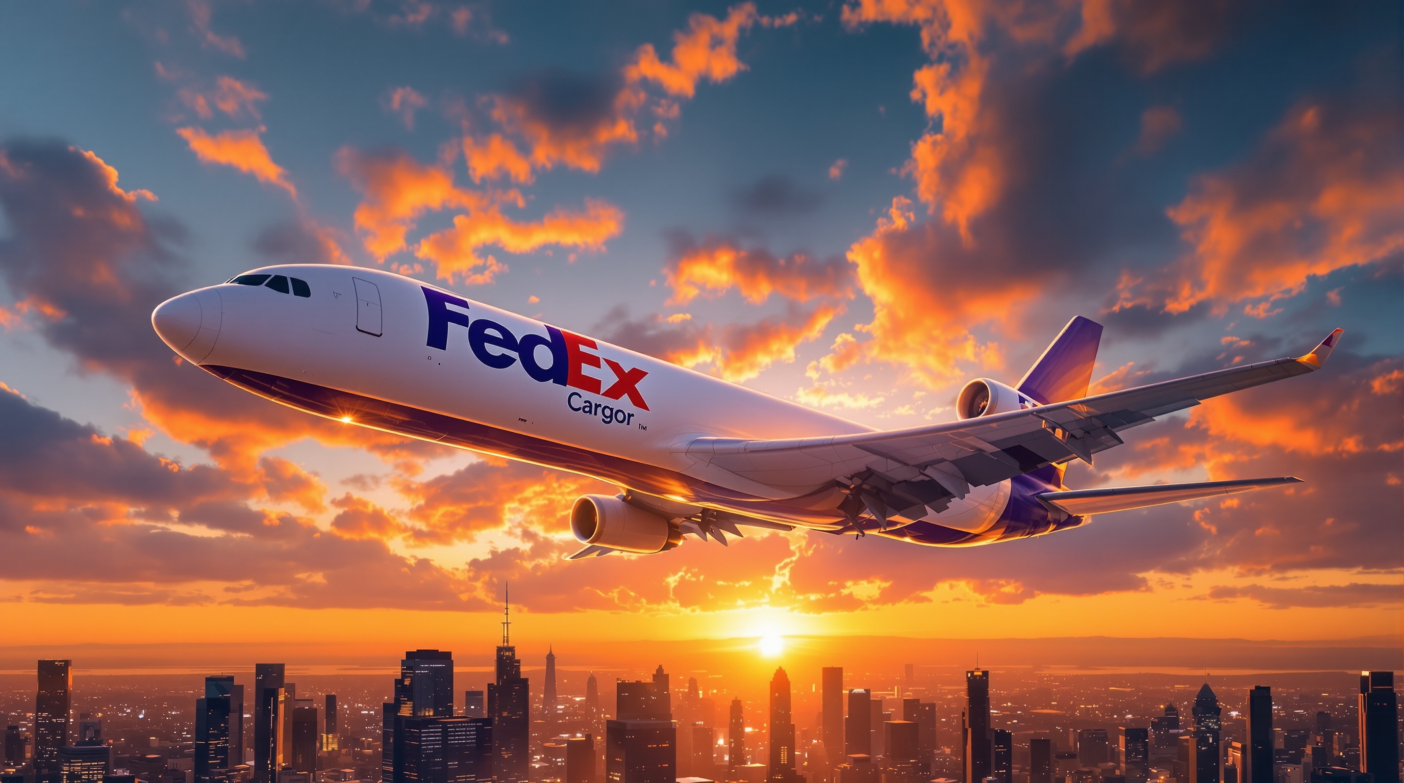 Avión FedEx sobre ciudad