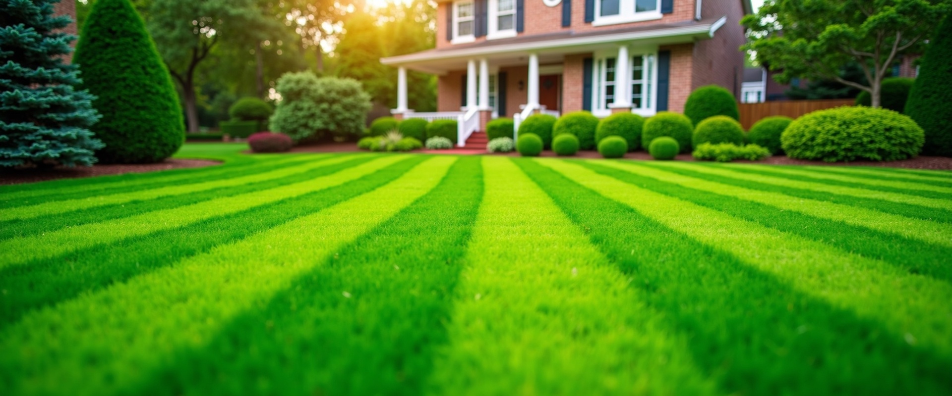 Professional lawn maintenance service with pristine manicured lawn