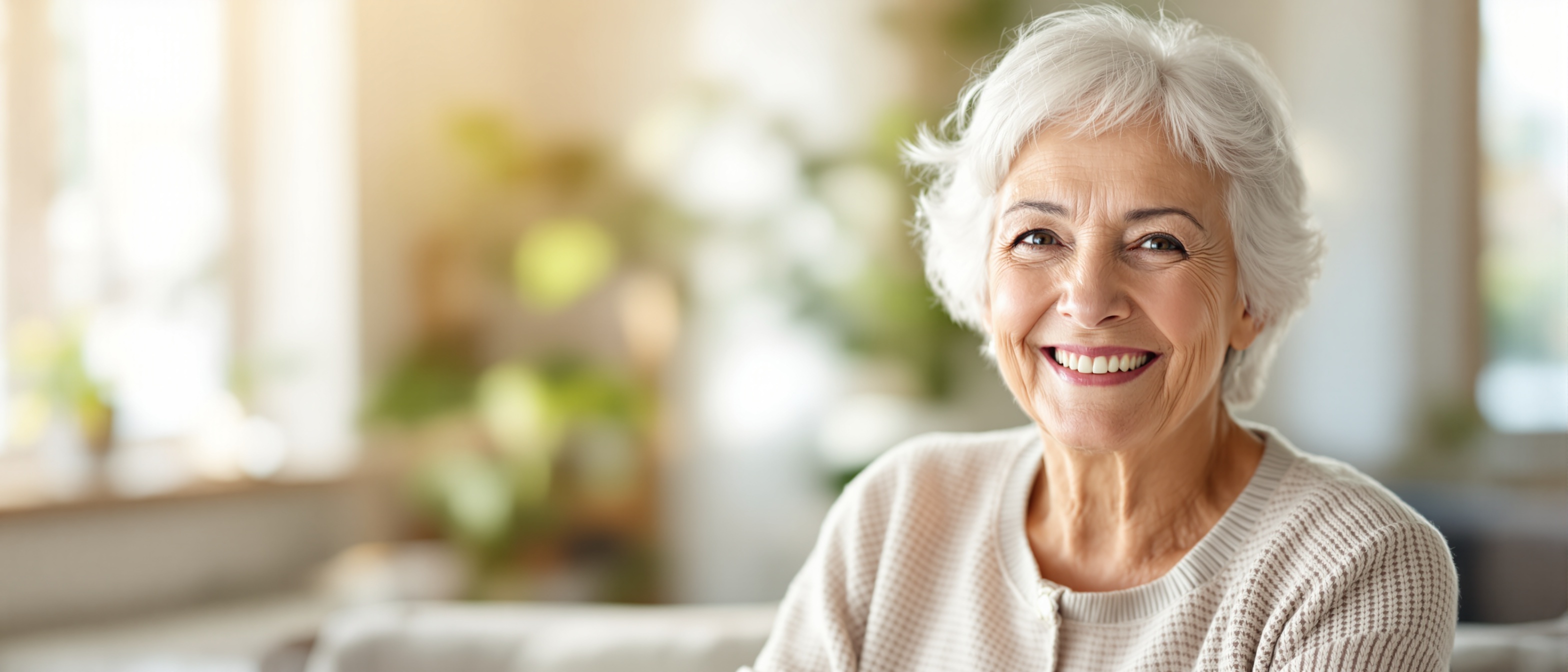 Happy elderly resident smiling