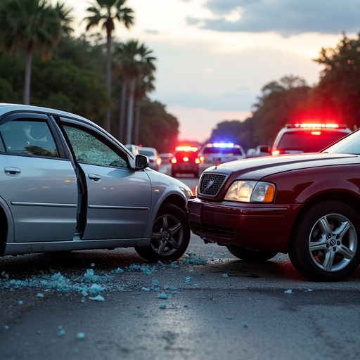 Side impact car collision accident