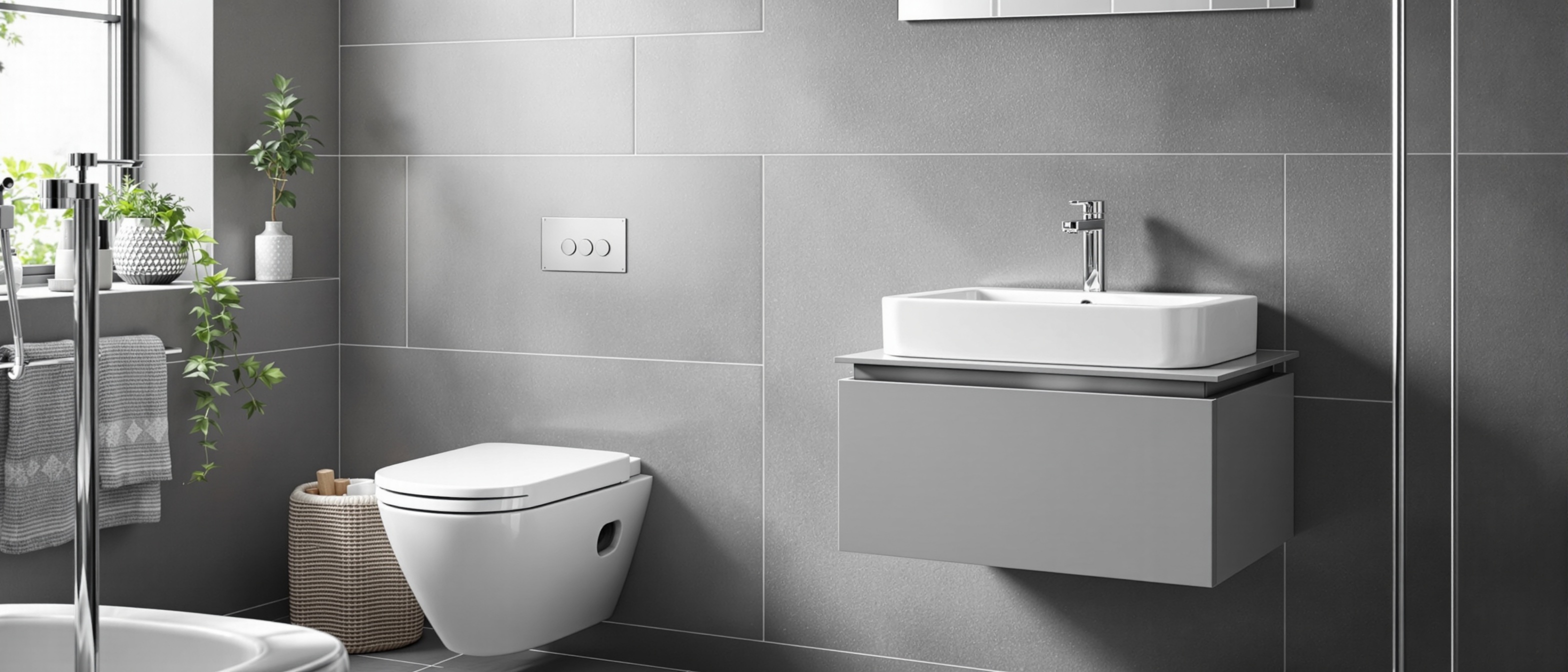 Modern wall hung toilet and vanity basin