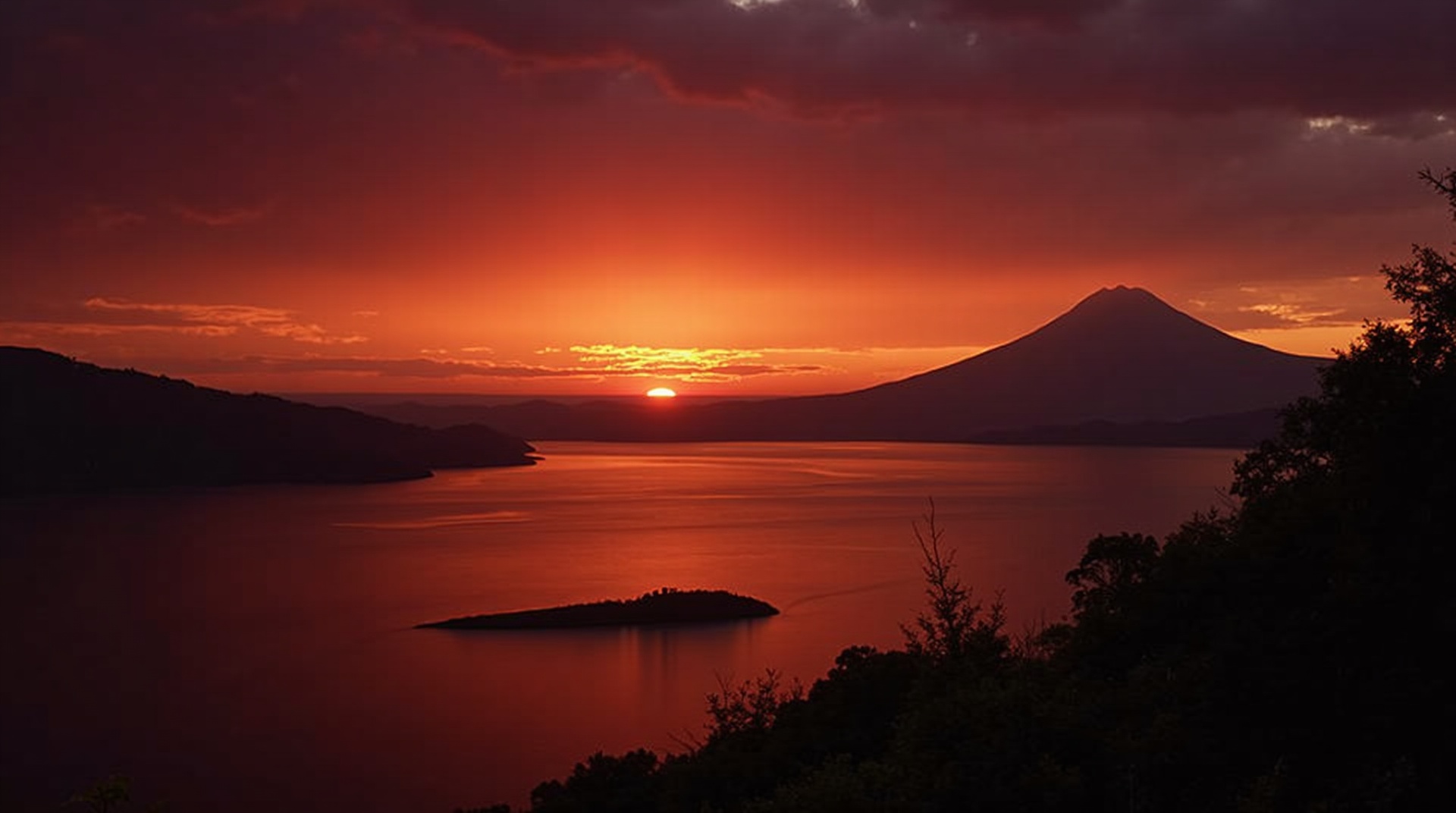 Vista del Lago San Pablo al atardecer