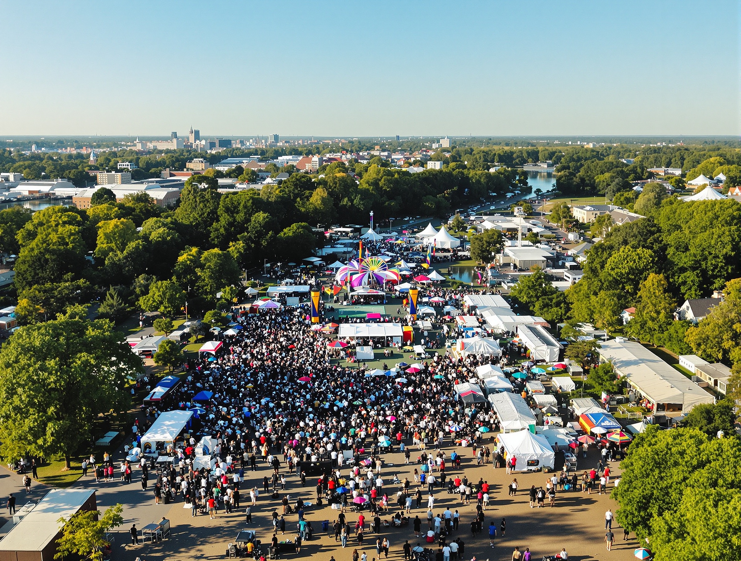 Vista aérea da estrutura do FESTBEA com pavilhões e arenas temáticas