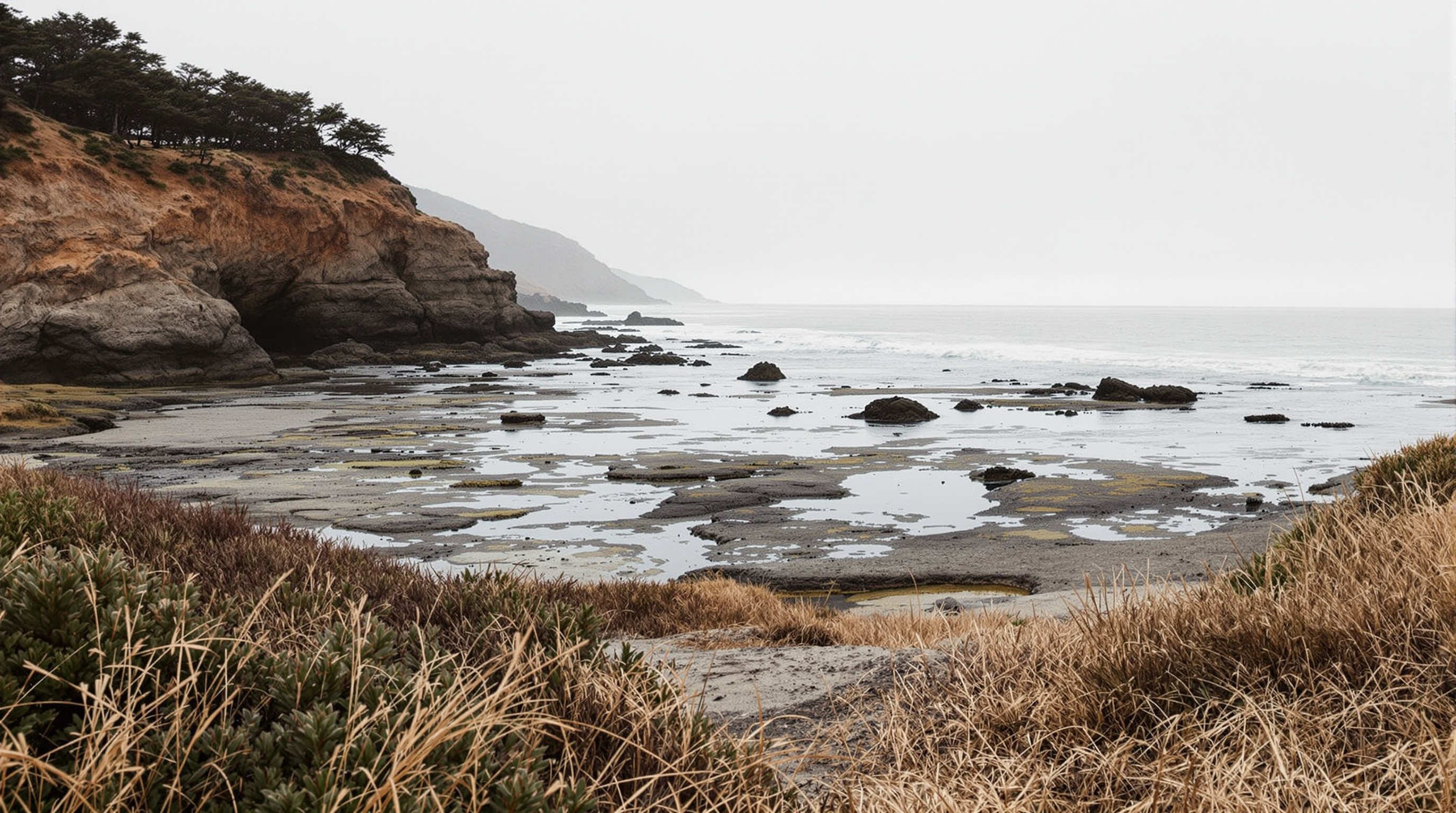 Rugged Northern California coastline with rocky cliffs and Pacific Ocean in Marin County