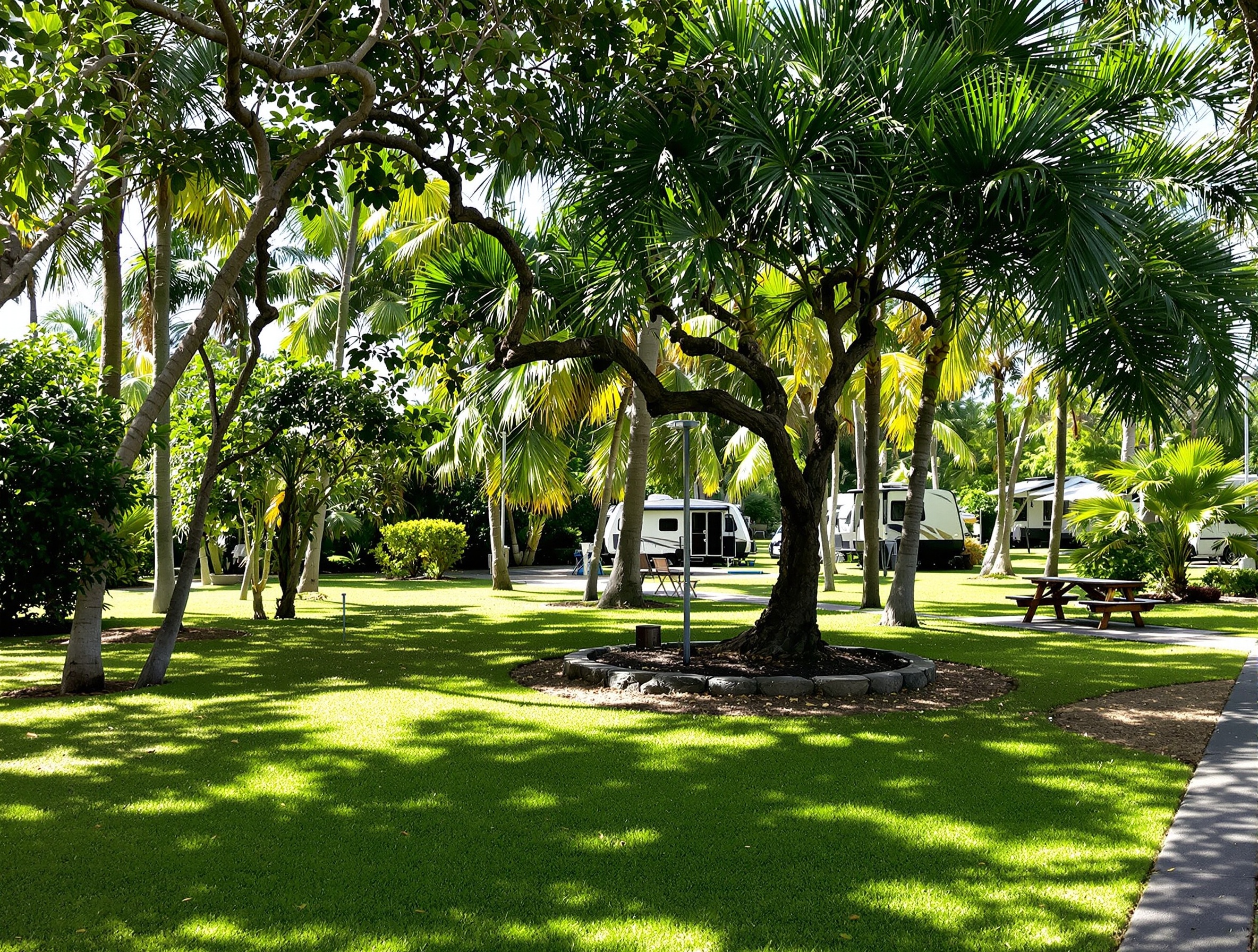 Caravan and camping sites set among tropical gardens at Mission Beach Hideaway