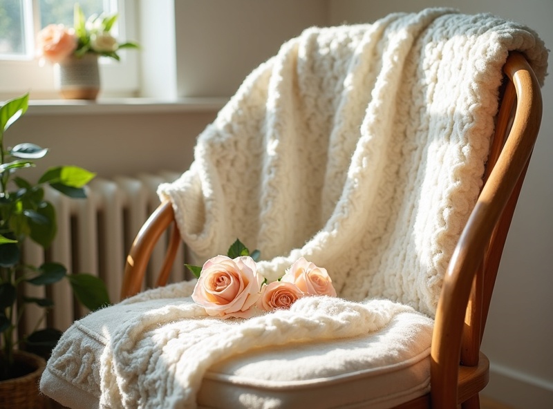 Ambientes inspiradores O Baazaar Manta de lã creme sobre cadeira de madeira em quarto iluminado, decoração O Baazaar