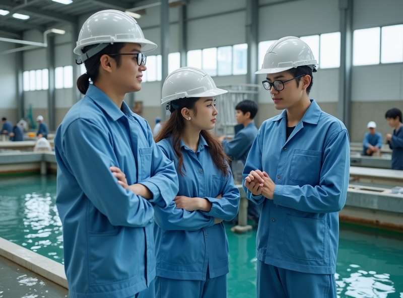 養殖施設で働くスタッフ