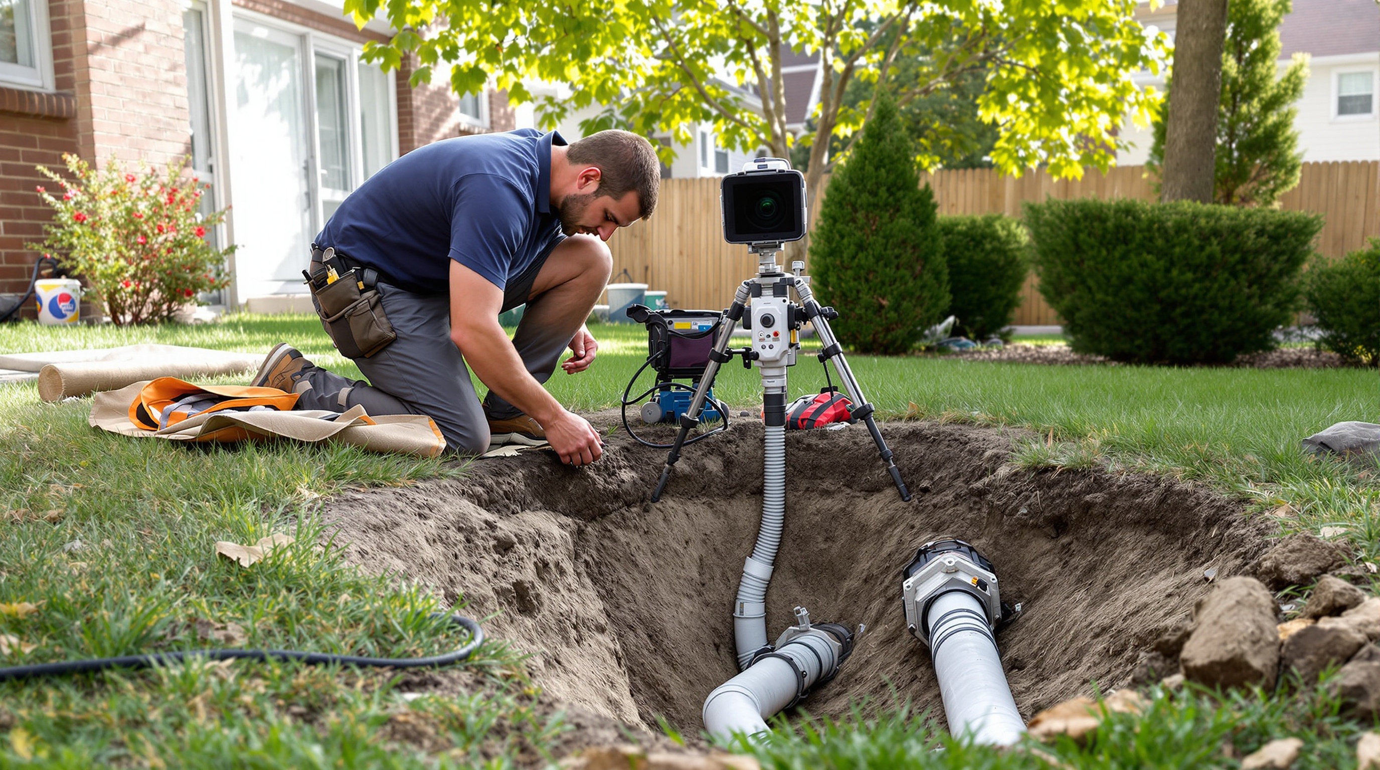 Common Causes of Sewer Line Backups in Bucks County Sewer line inspection in a Bucks County residential neighborhood