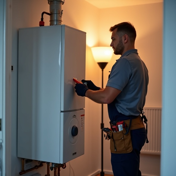 Tecnico specializzato al lavoro su caldaia