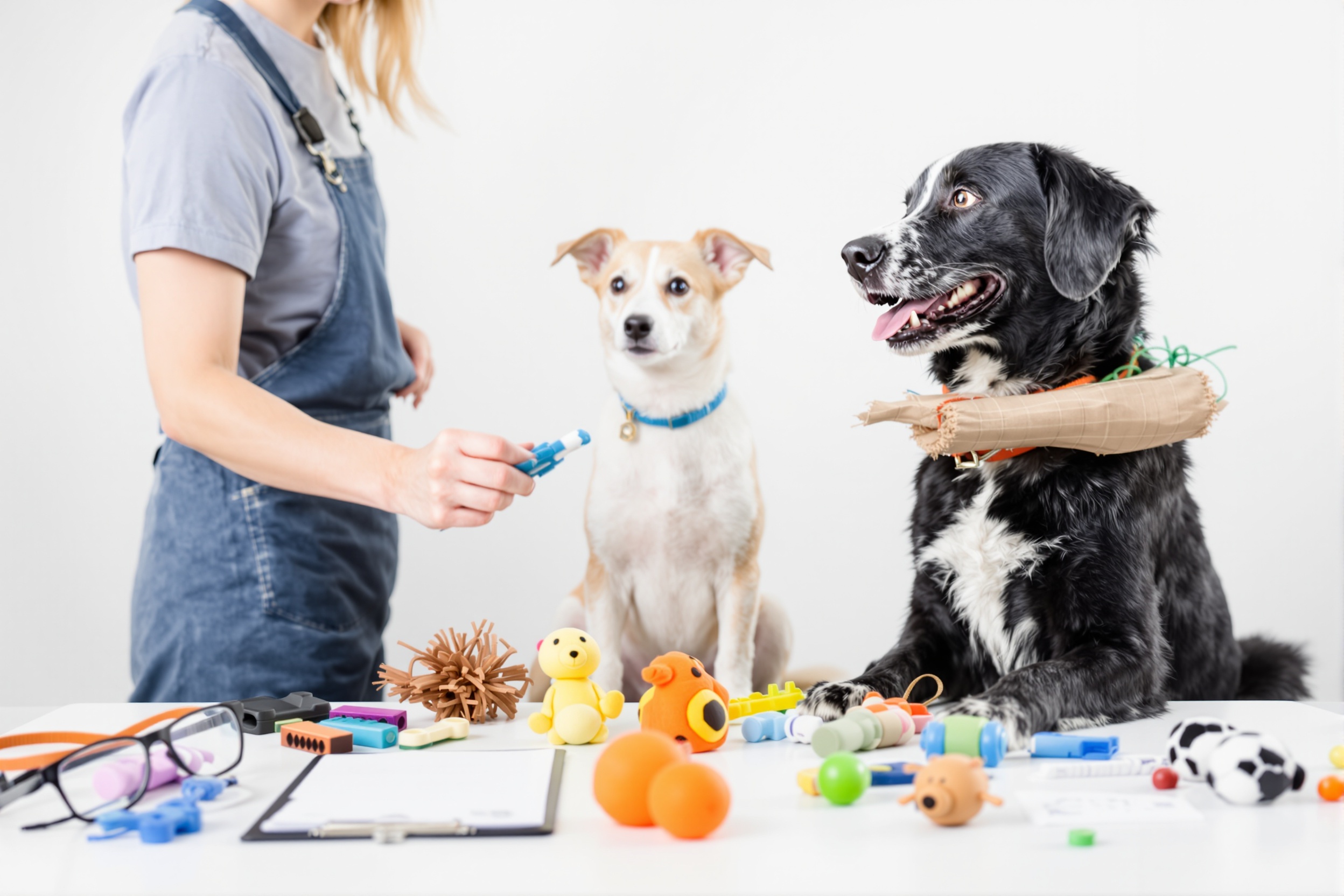 Dog treat testing setup with multiple treats and evaluation notes