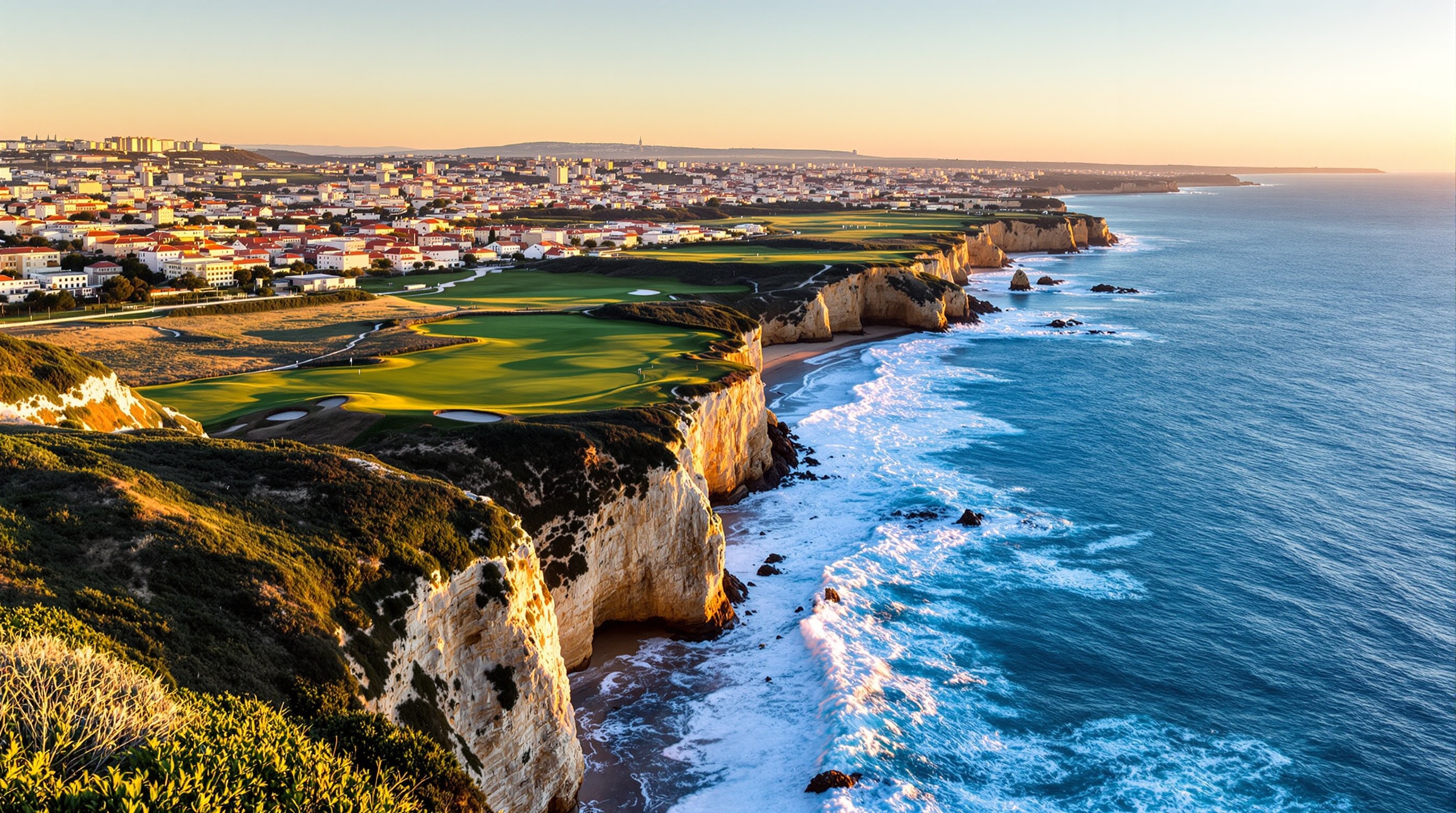 Luxury golf holiday in Portugal — Atlantic coastline championship course at golden hour