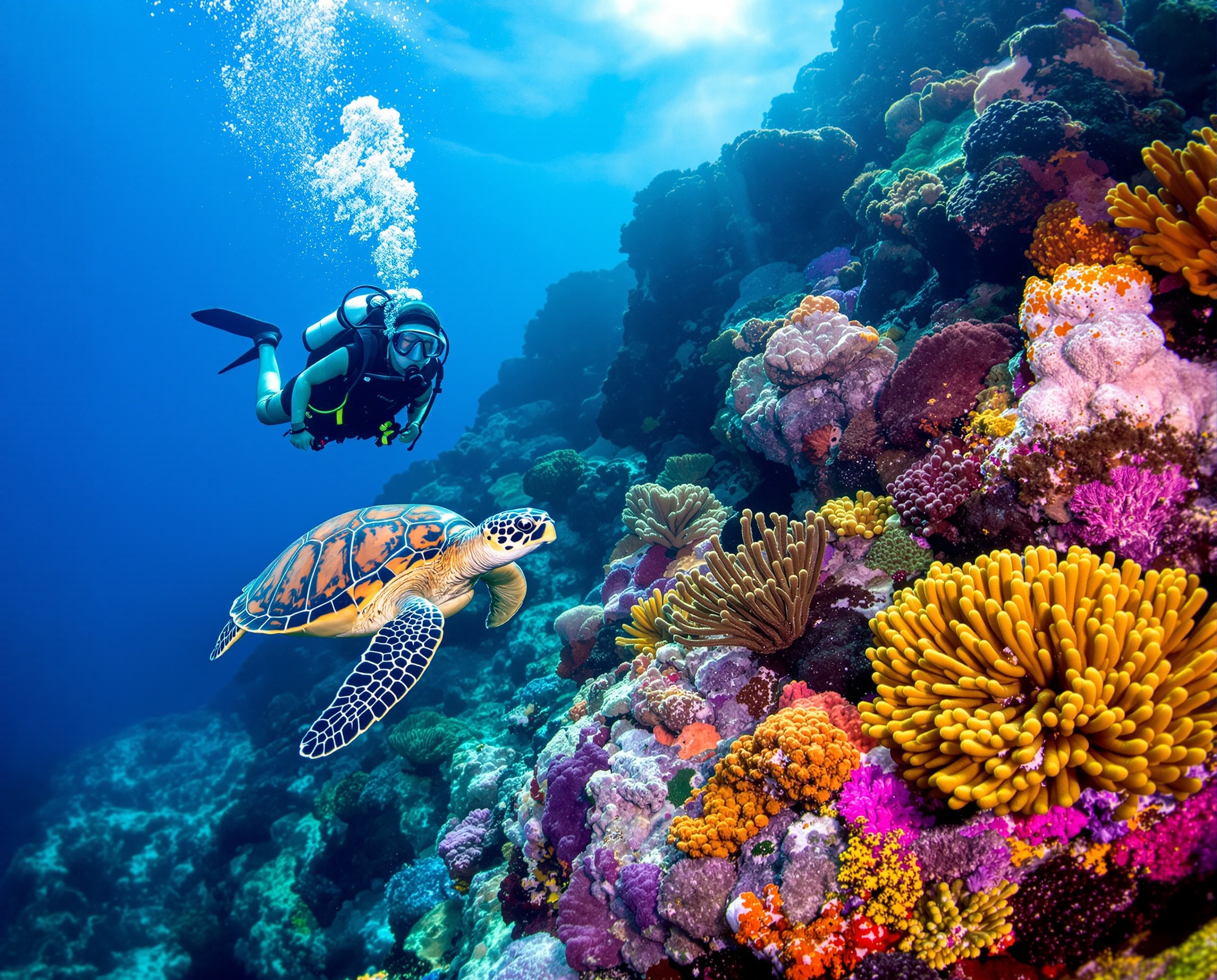 Scuba diver at Beaver Reef, Great Barrier Reef near Mission Beach