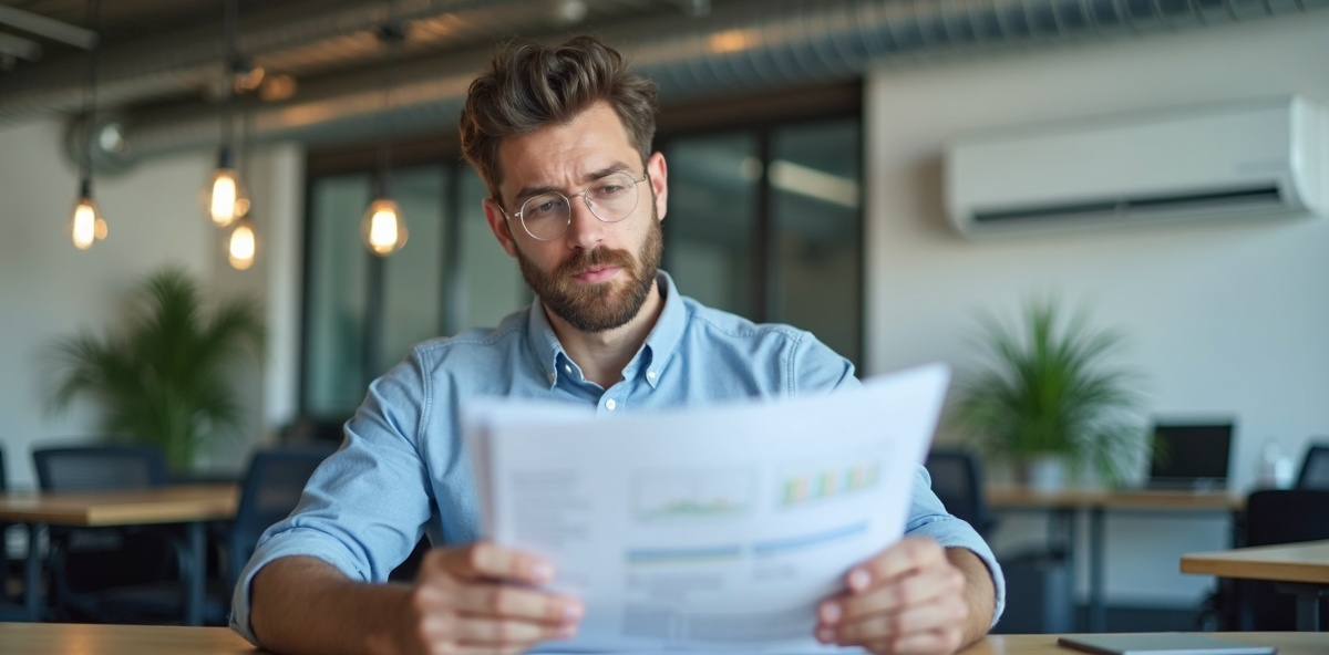 Small business owner reviewing HVAC costs