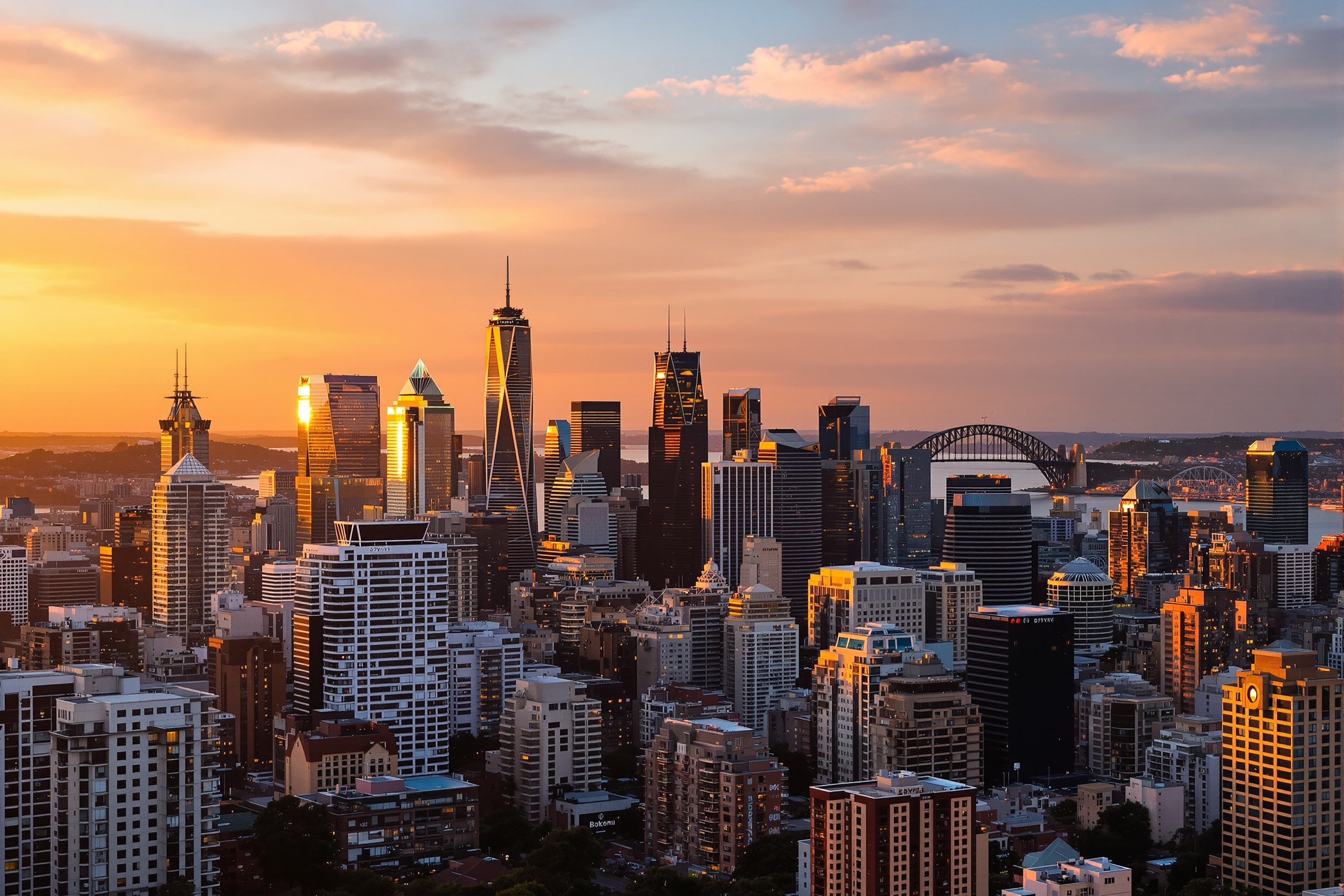 Sydney harbour skyline at twilight