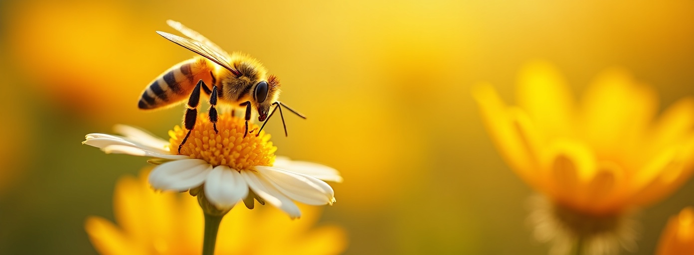 Honeybee on spring wildflower in Maine meadow