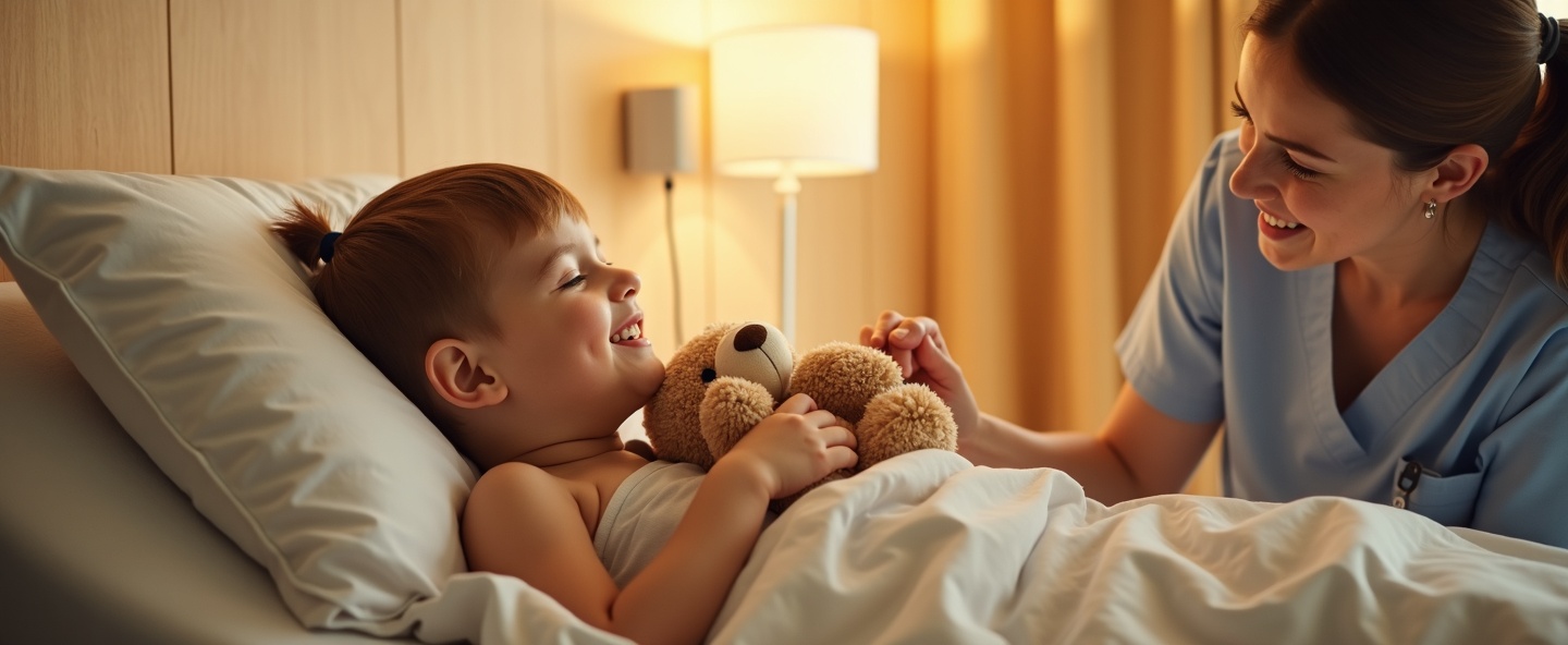 Child with teddy bear in hospital