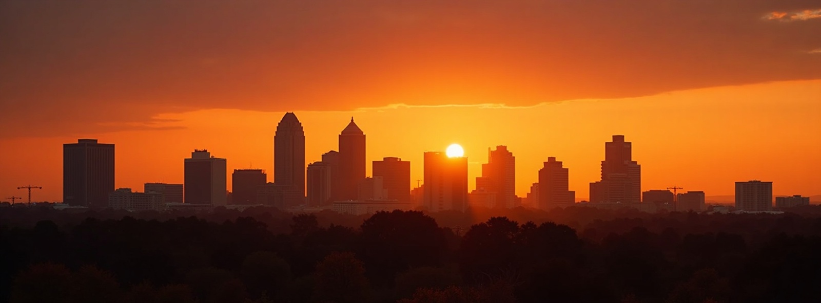 Oklahoma City skyline at sunset with warm golden tones
