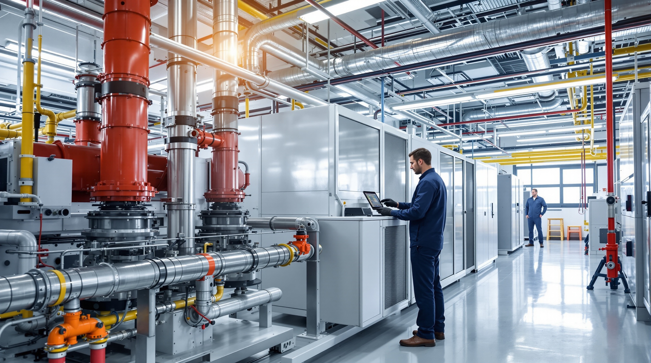 Commercial HVAC mechanical room with large-scale equipment