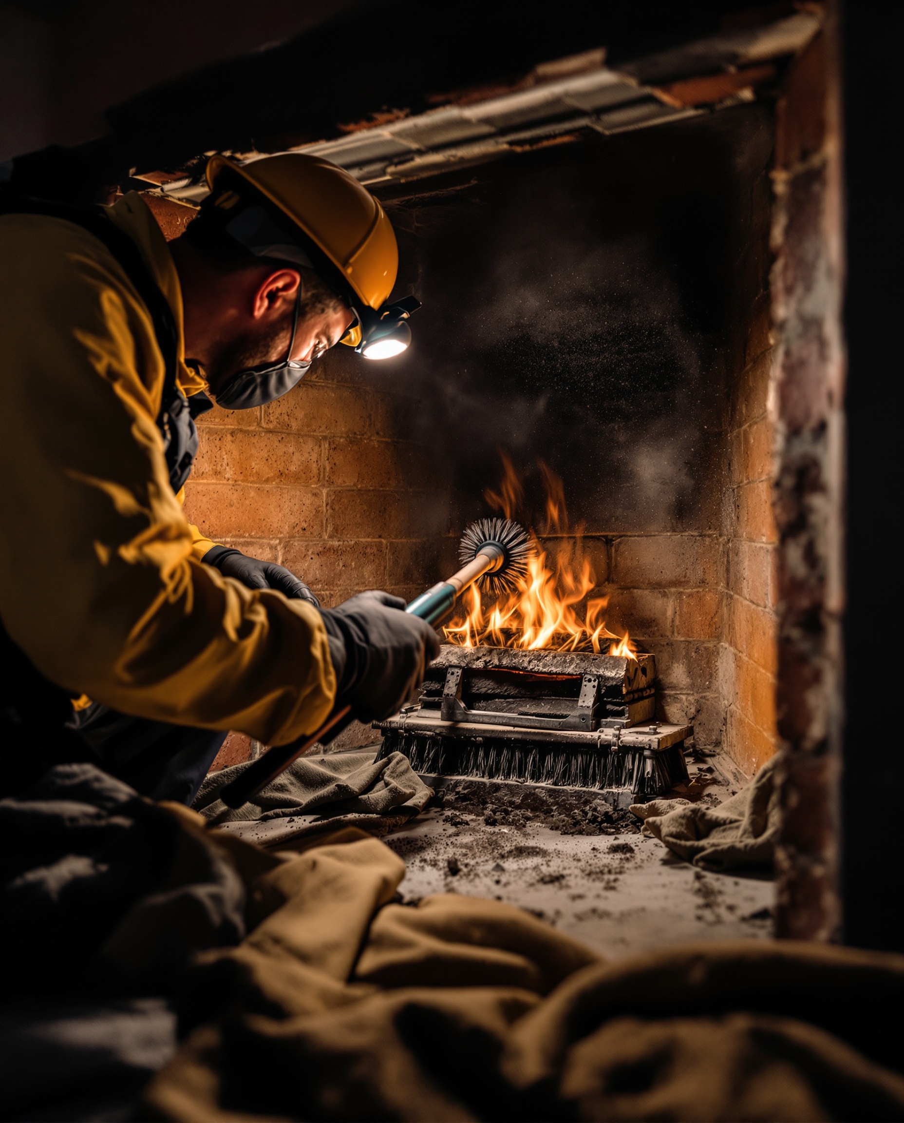 Professional chimney cleaning in Seattle — Dr. Chimney Seattle technician removing creosote and soot