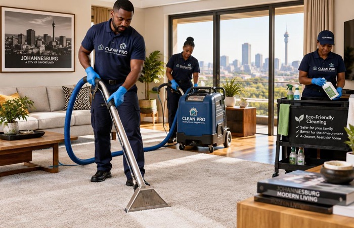 Clean It Rite cleaning team arriving at a Johannesburg home with mobile carpet cleaning equipment