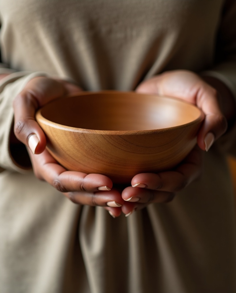 Hands holding handcrafted wooden bowl