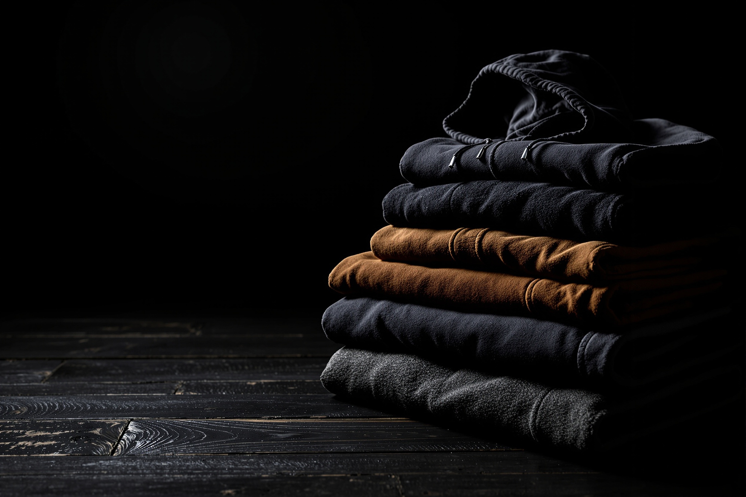 Premium hoodies displayed in black and white editorial photography