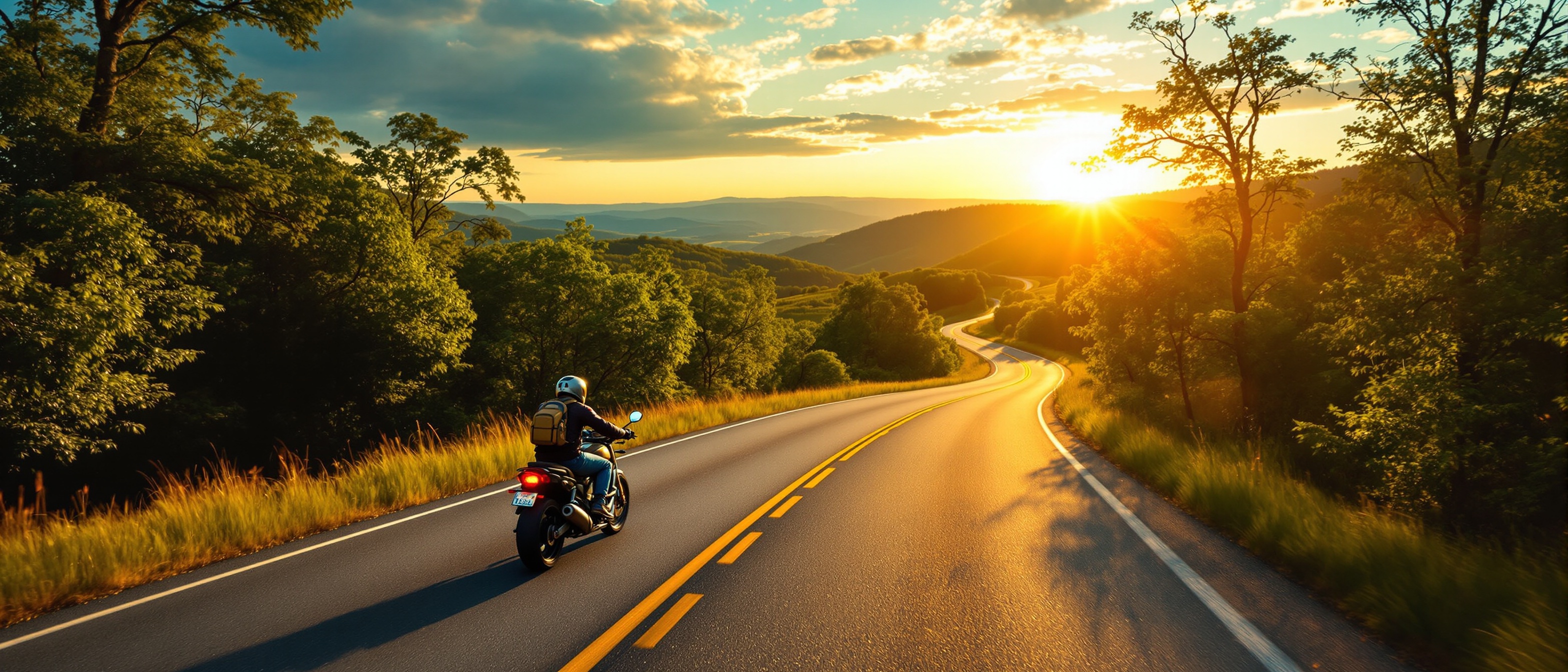 Motorcycle rider on scenic North Carolina roads near Winston-Salem