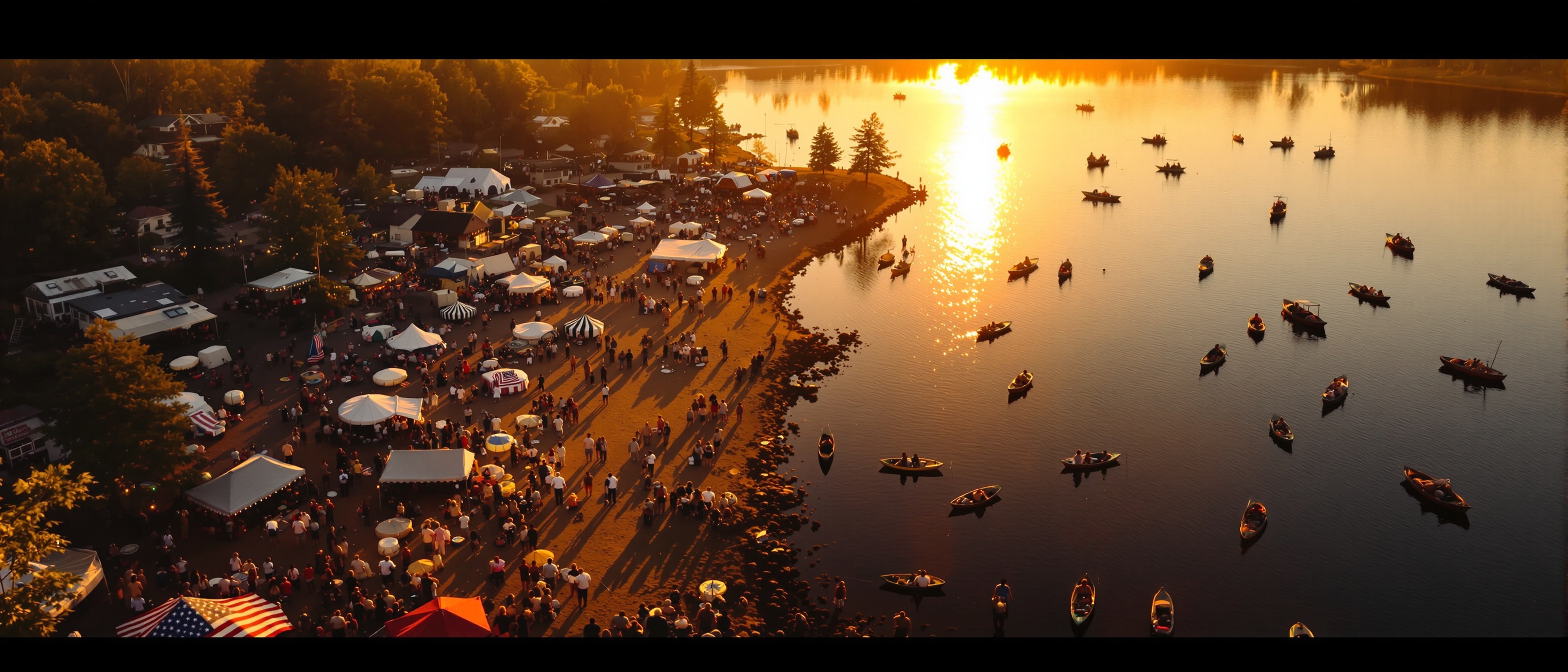 Community gathered by the lake