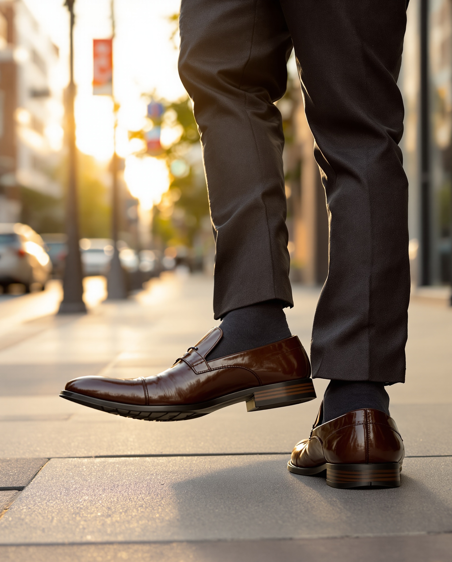 Confident man wearing height-increasing dress shoes