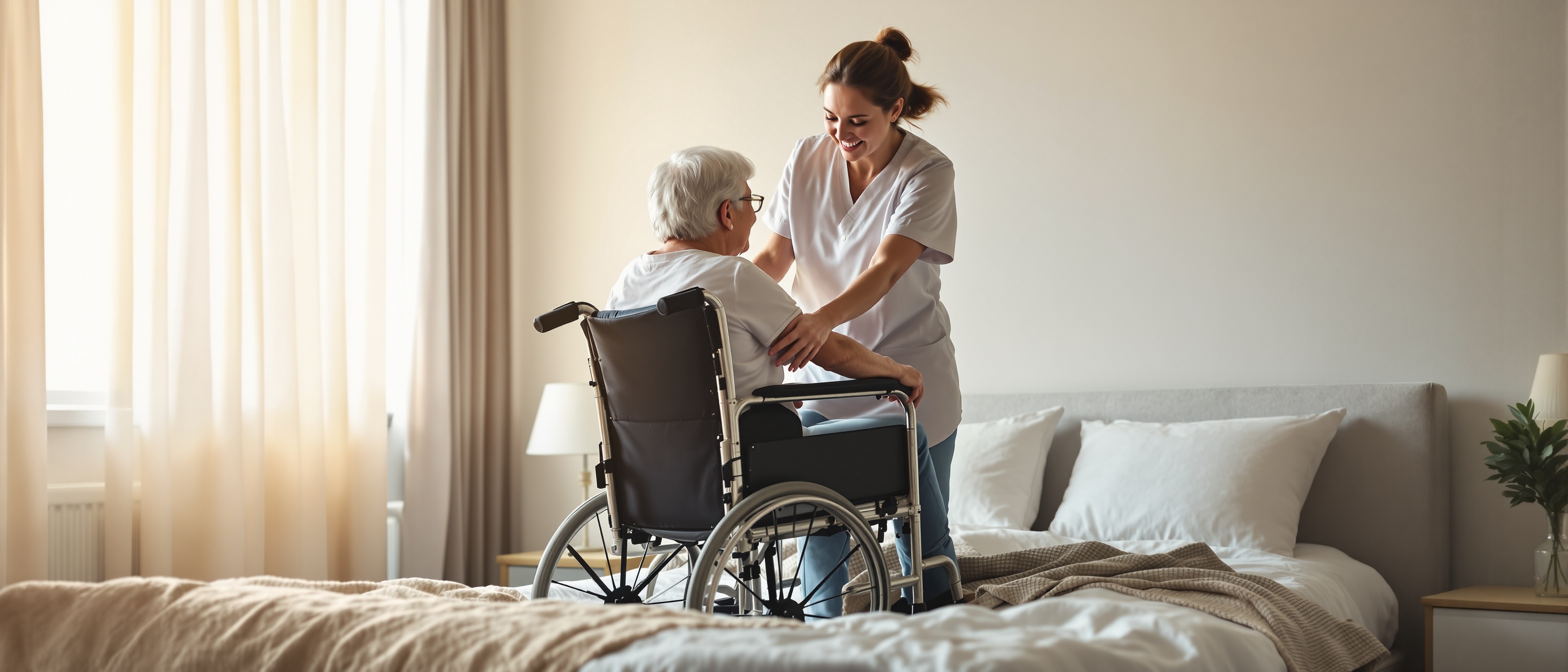 Caregiver assisting senior with safe transfer technique