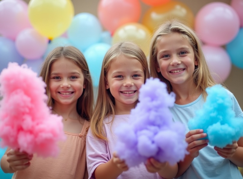 Niños felices disfrutando de algodón de azúcar