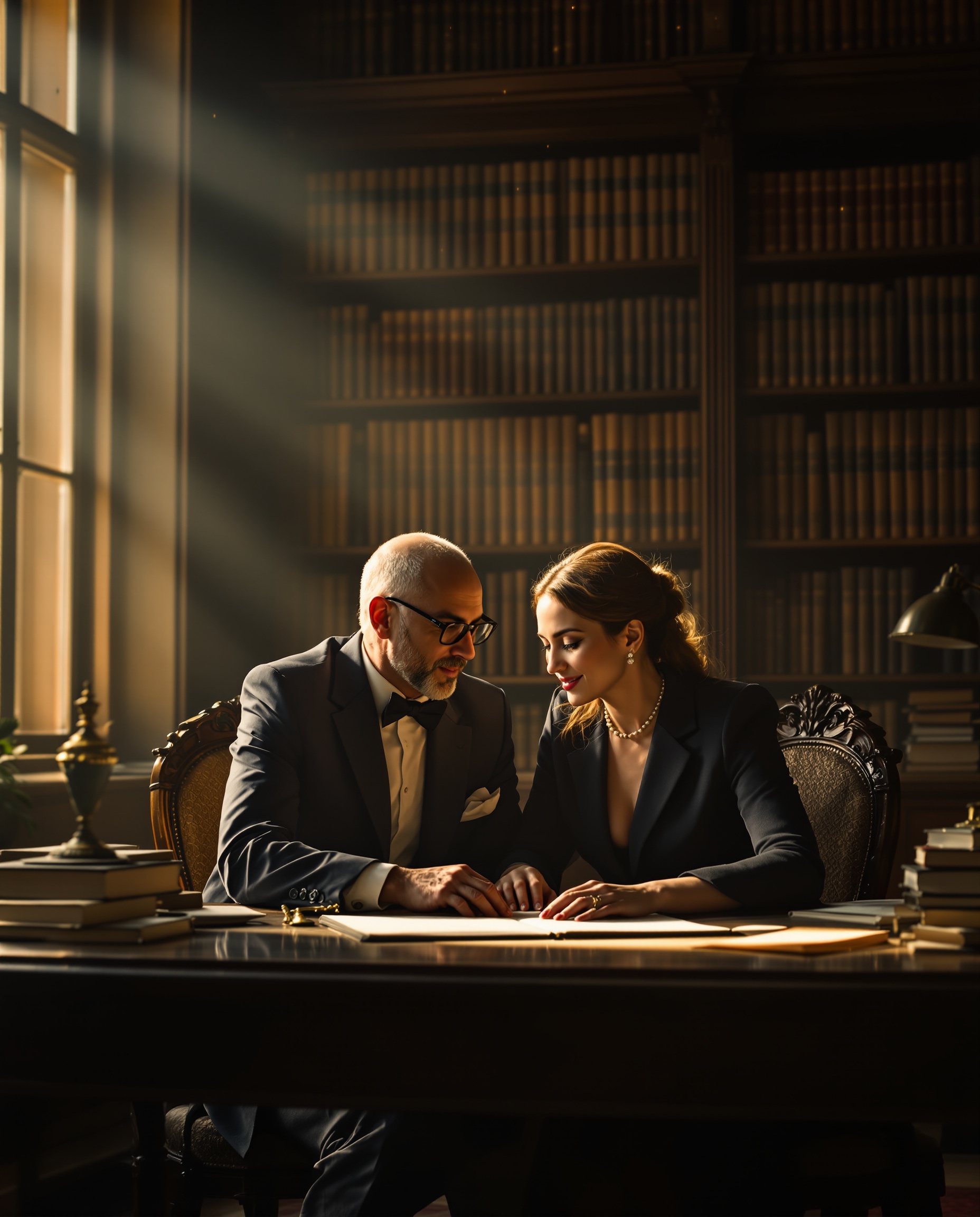 Husband and wife publishing team in their library