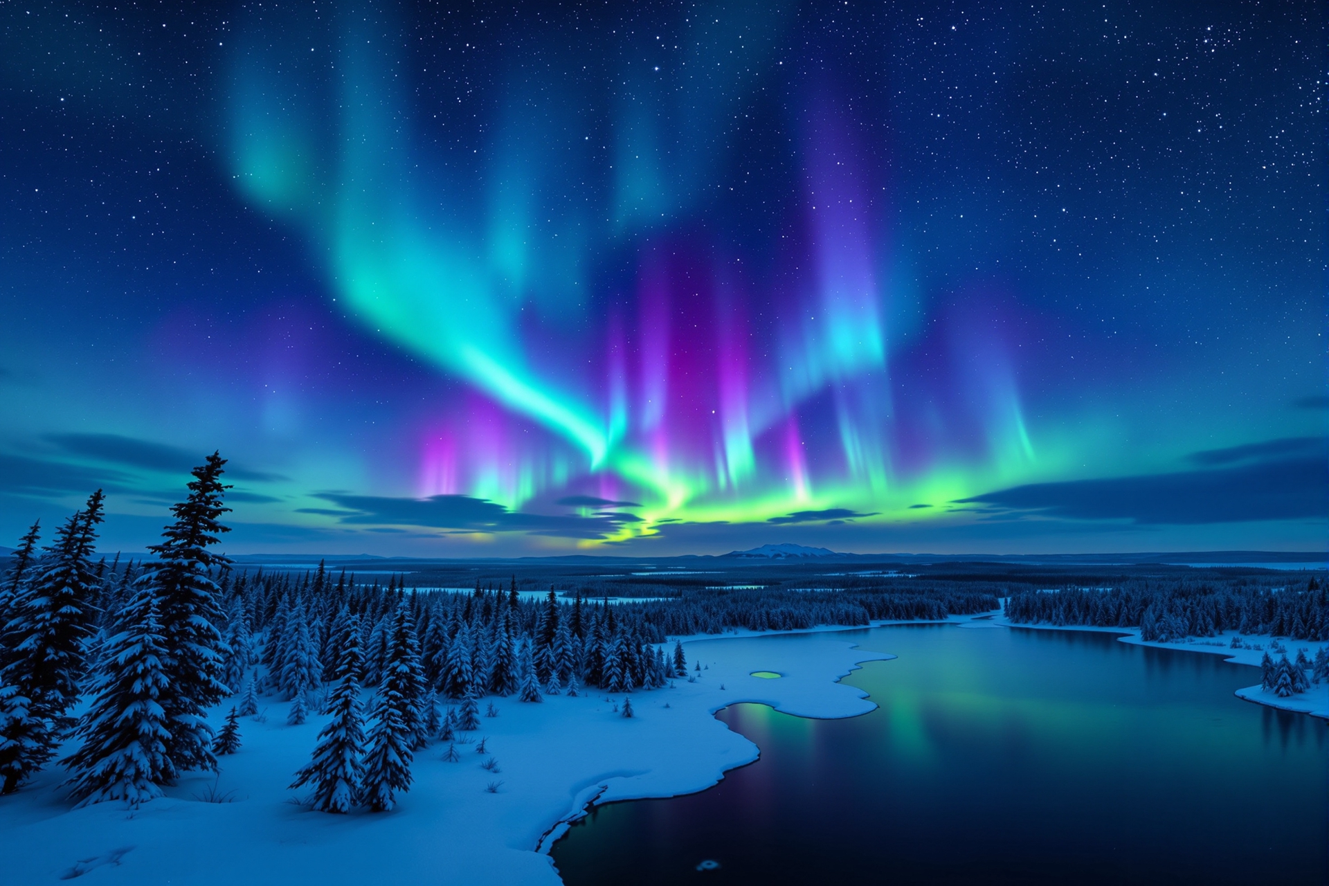 Aurora borealis over Lapland forest
