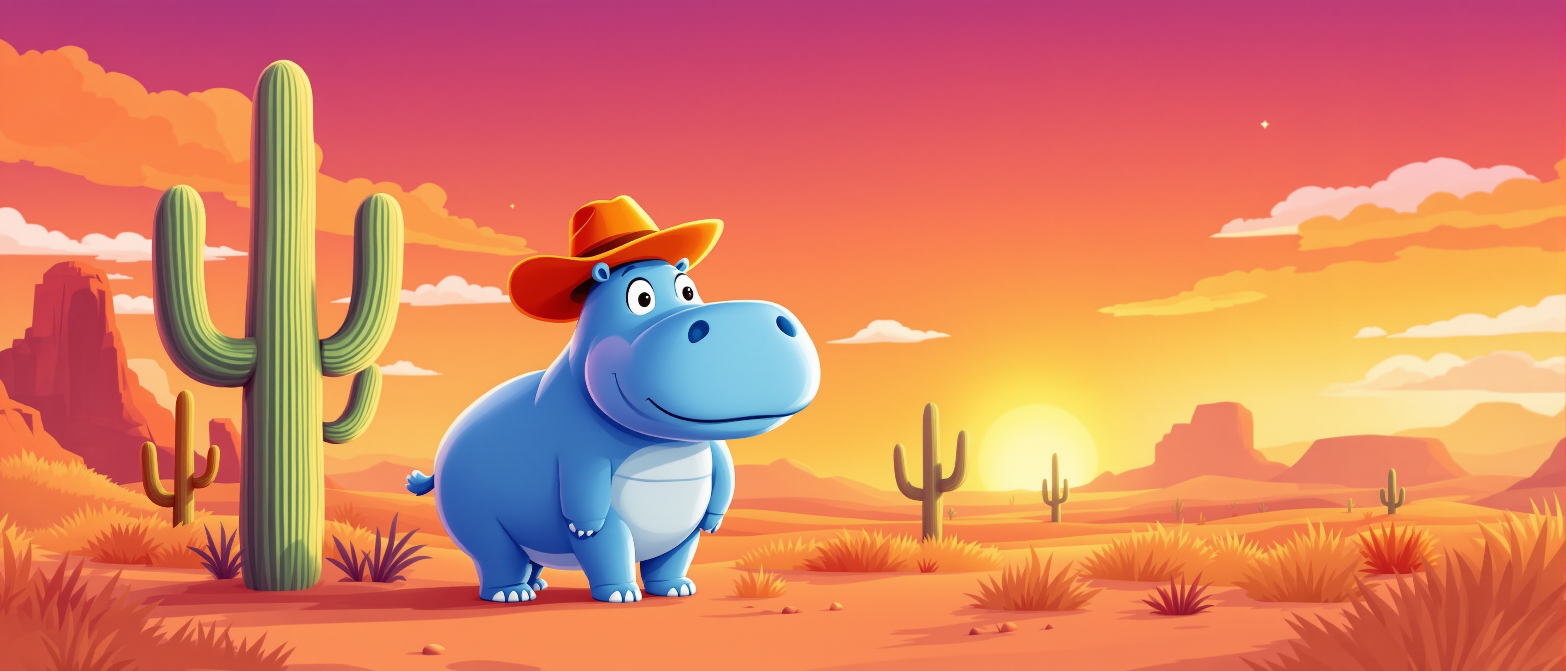 Blue hippo western desert hero background