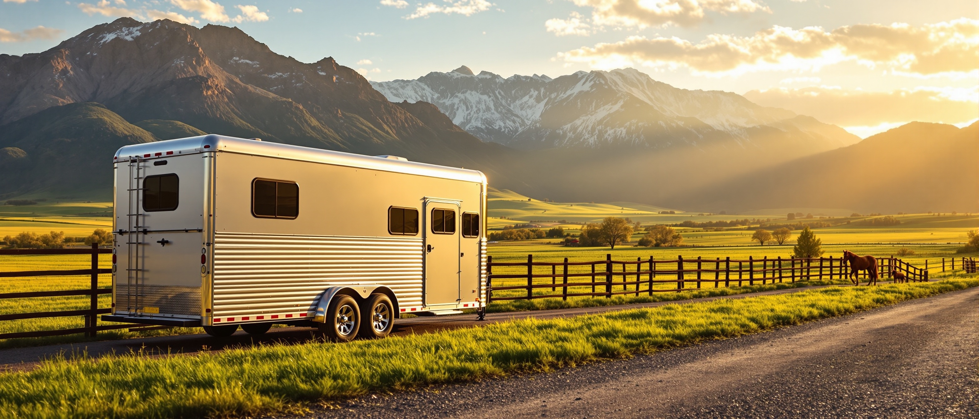 Horse trailer on a scenic ranch