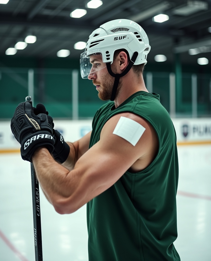 Hockey player using recovery patch